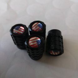Black Metallic 4 Pcs Car Tire American Flag Cap $10.