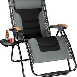 Grey Oversize Zero Gravity Chair, Padded Recliner with Free Cup Holder, Supports