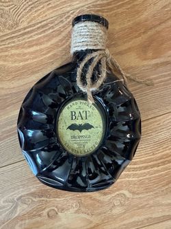 Halloween Black Glass Bottle Home Decor Gothic Bat Bats Hemp Rope