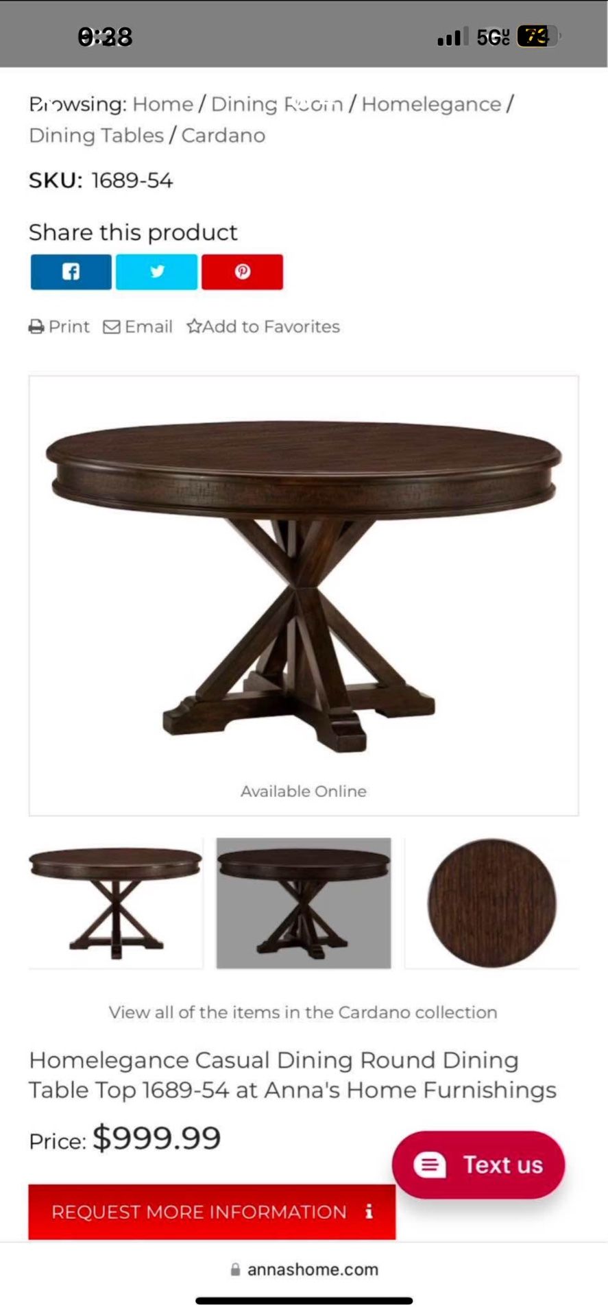 Homelegance Casual Dining Round Dining Table Top 1689-54 at Anna's Home Furnishings