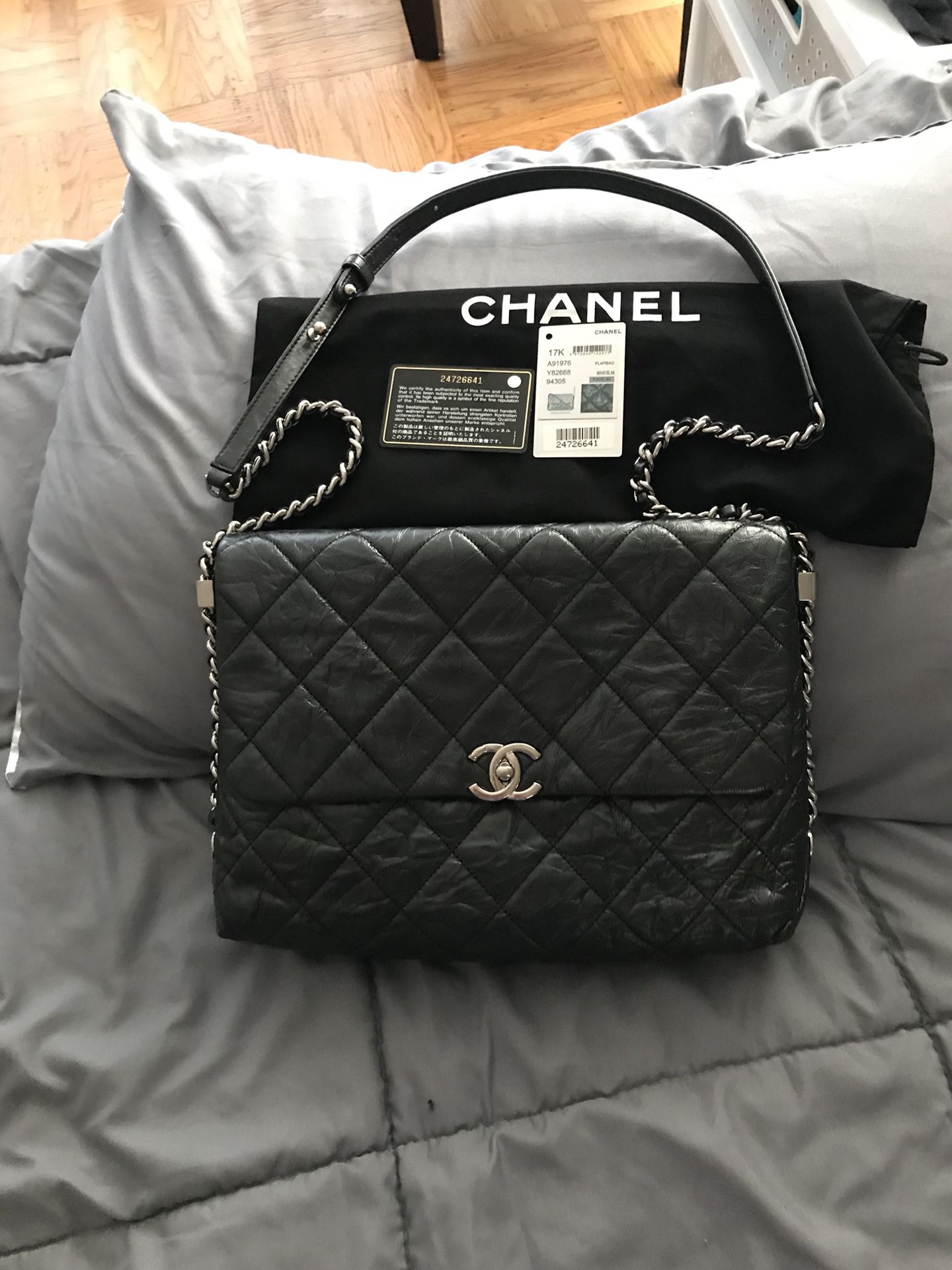 Chanel Black Quilted Washed Lambskin 'CHAIN AROUND' Crossbody