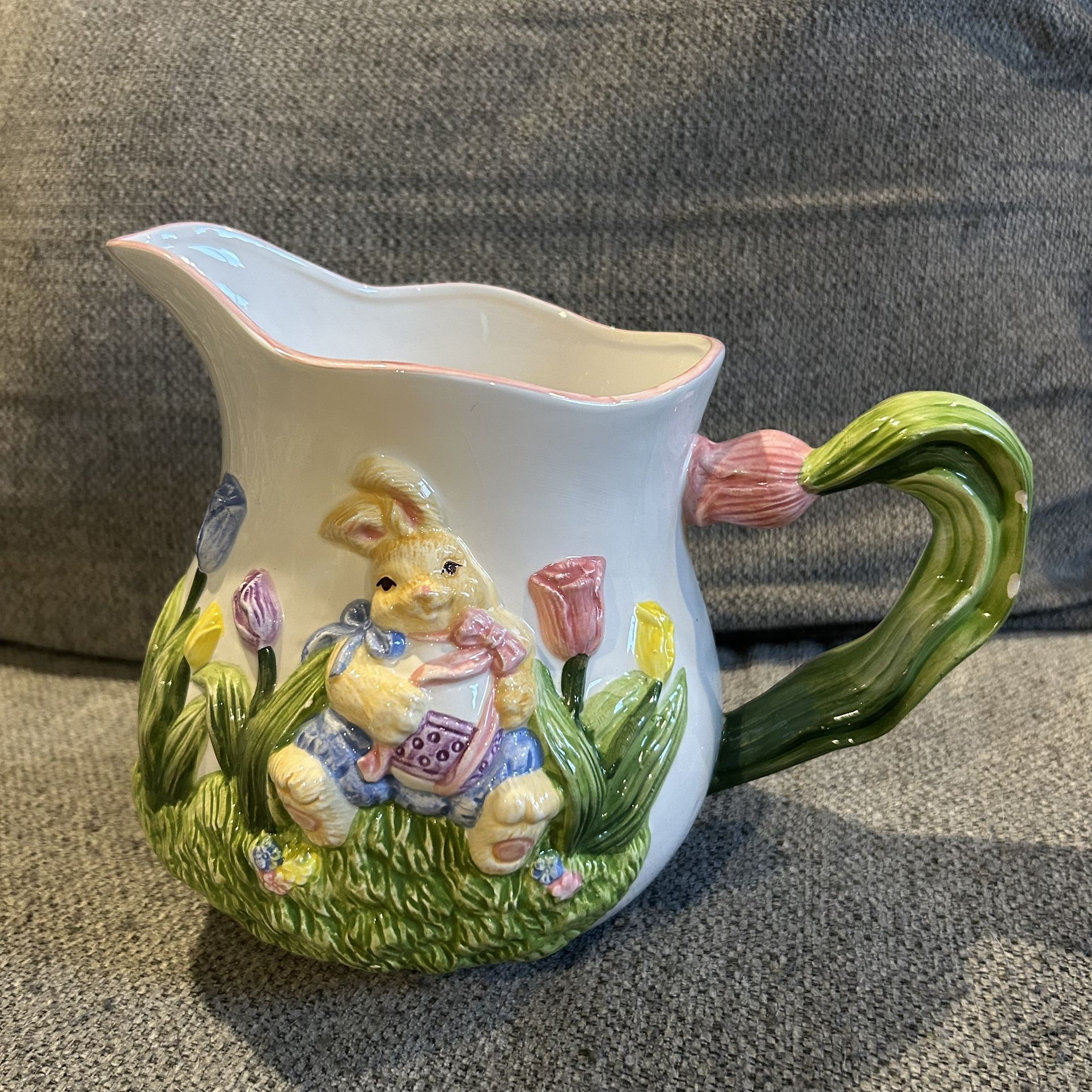 Ceramic Bunny Easter Tulip Collection Pitcher 