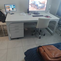 White Desk And File Cabinet And Chair