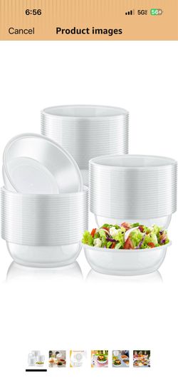 CHENGU 50 Pcs 48 oz Large White Plastic Serving Bowls Round Disposable Chip Bowls Candy Dishes for Party Snack Salad Buffet Popcorn