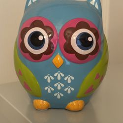 Ceramic Owl Hand Painted Piggy Bank 