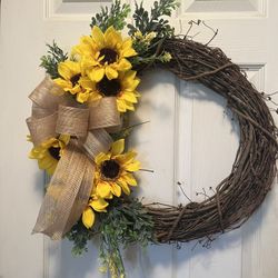 Wreath For Front Door 22” New. Artificial flowers. Comes from a smoke free environment.  