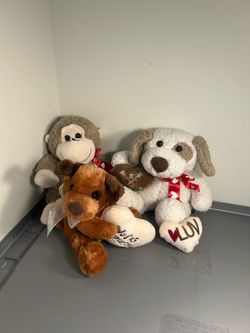 Valentine’s Day Plush Bundle Monkey Dogs Teddy Bear Stuffed Animals Lot of 4