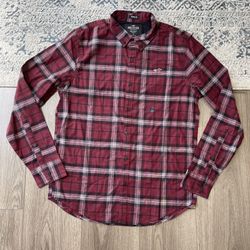 Hollister Men Small red plaid button shirt collar long sleeve Epic Flex Slim Fit