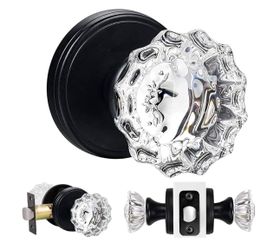 #211 Vintage Glass Door Knobs Interior Clear Crystall Door Knobs with Lock, Privacy Function for Bedroom and Bathroom (Set of 10)