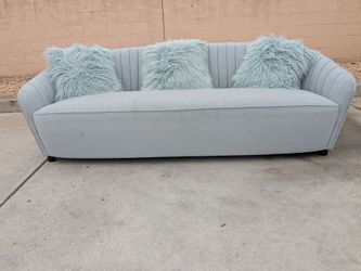 Light Blue Channel Tufted Sofa