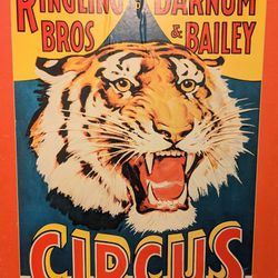 Vintage Ringling Brothers Barnum and Bailey Circus Poster Print Tiger Head Thumbnail