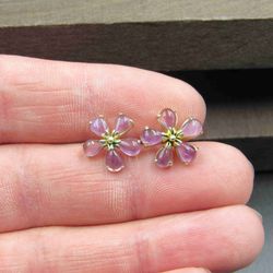 Sterling Silver Floral Amethyst Gold Plated Stud Earrings