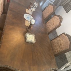 Set Antique Table Hard Wood With 8 Chairs 