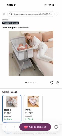 Baby Bedside Bassinet with Wheels