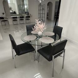 Round Glass Table With 4 Chairs 