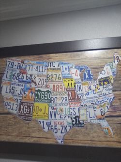Wall picture with all states and us license plates