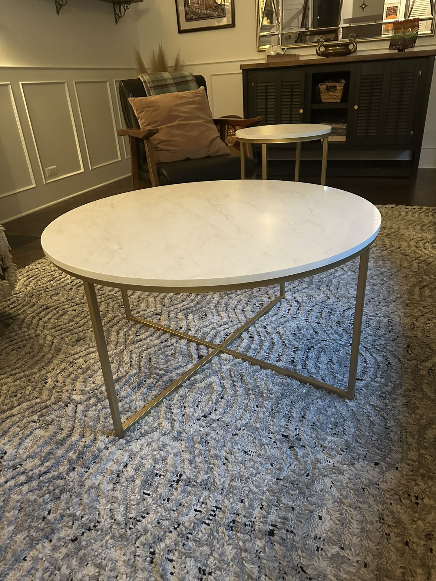 Faux Marble Coffee Table And Side Table