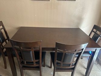 Dark Brown Dining Table Set with 4 Chairs and Bench