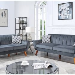 2 PC SET DARK GREY UPHOLSTERY VELVET