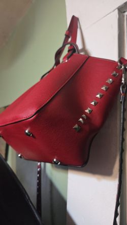 Red Leather Studded Crossbody Handbag