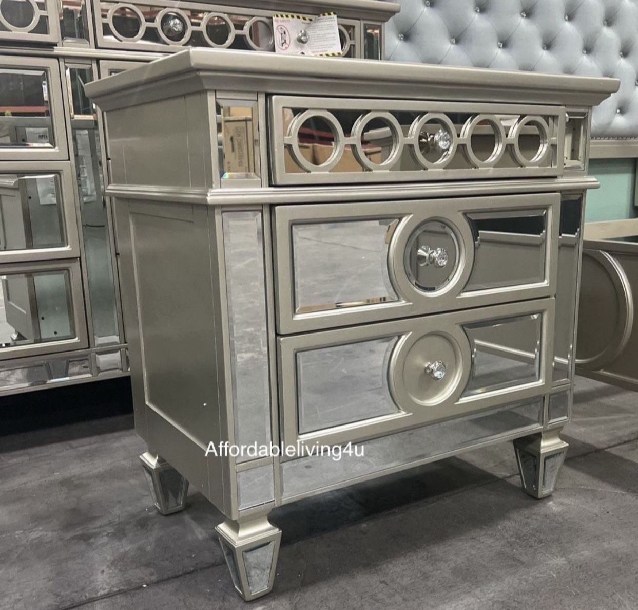 Champagne Mirrored Nightstand W/ USB Plug Brand New In Box