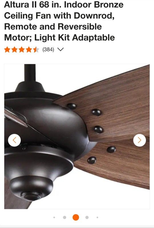 Altura II 68 in. Indoor Bronze Ceiling Fan with Downrod Remote and Reversible Motor; Light Kit Adaptable