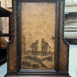 Magazine storage end table with zebras on the door   20.5 x 13 d x 27.5 h 