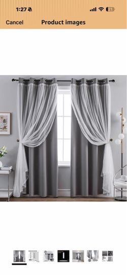 Gray Blackout Curtains with Sheer Overlays 4 Pack