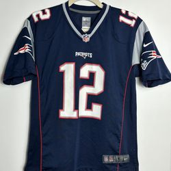 Youth NFL Nike New England Patriots Tom Brady On Field Blue #12 Jersey Kids Sz L