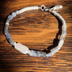 Handmade Labradorite, Pearl, Sterling Silver Bracelet