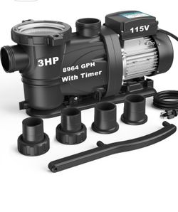3HP In/Above Ground Pool Pump with Timer 8964GPH High Flow 115V Powerful Self Primming Swimming Pool Pumps with Filter