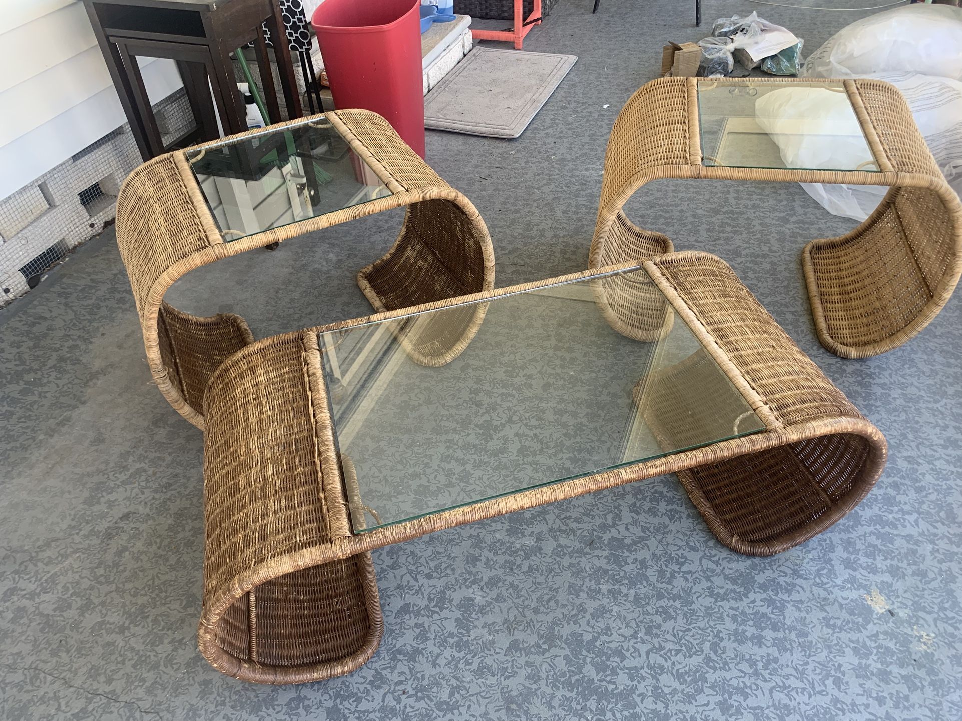 Vintage Wicker Scroll Ming Tables 