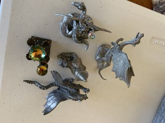 5 Pewter  Figurines castles and dragons for 10.00 Thumbnail