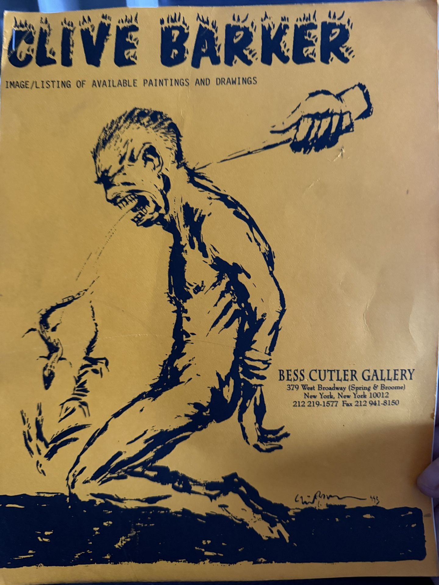 clive barker bess cutler gallery 1993 listing of available paintings/drawing
