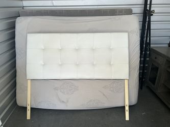 Queen size White leather tufted headboard W/frame Pillow Top Mattress And Box Spring 