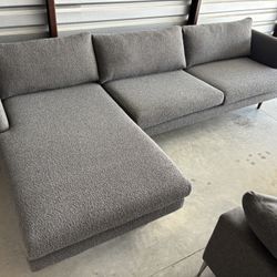 Grey Boucle Chaise Sectional Sofa 