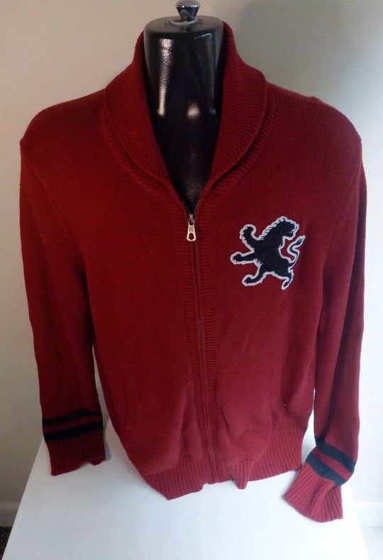 EXPRESS Mens Zip Front Shawl Collared Cardigan Sweater Red Cotton SZ XL