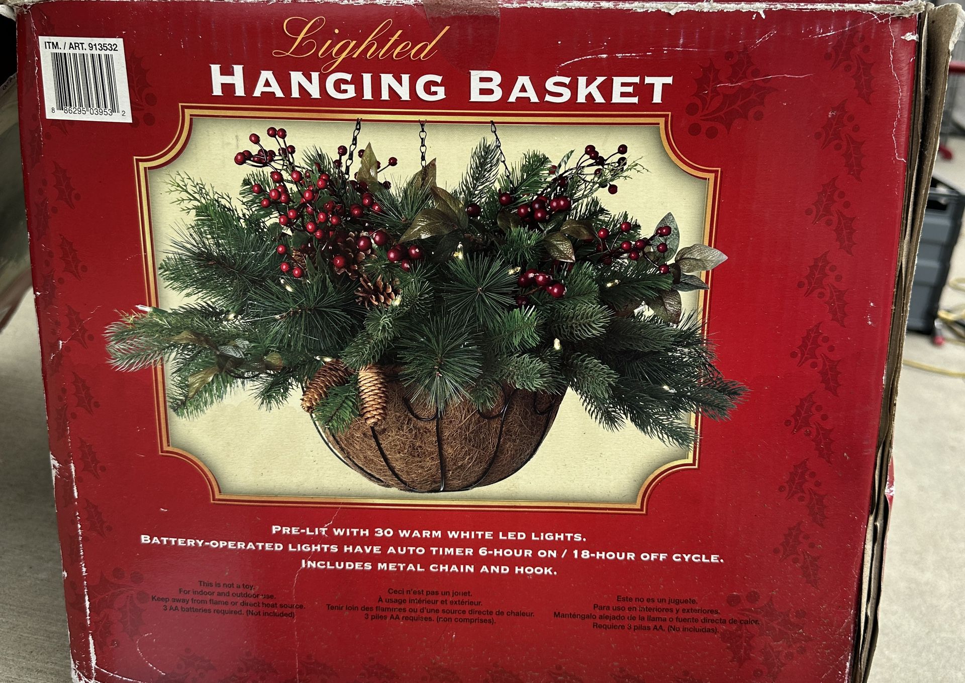 Vintage Christmas Hanging Lighted Basket 