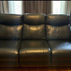 Navy Blue Leather 3 Couch Recliner Set