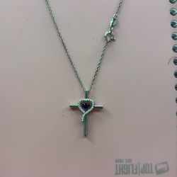 Brilliance Fine Jewelry Sterling Silver Sapphire Cross Pendant Necklace