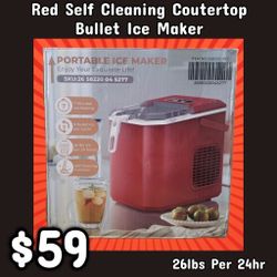 NEW Red Self Cleaning Coutertop Bullet Ice Maker: njft 