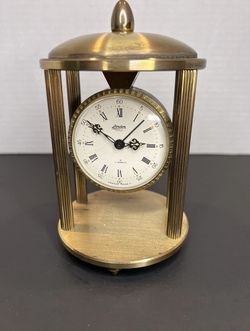 Linden Guild Brass Desk Clock. Mechanical ( Manual Winding) Vtg 60s-70s. France.