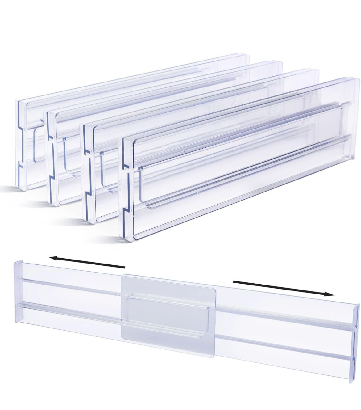 Vtopmart Drawer Dividers Organizers 4 Pack, Adjustable 3.2" High Expandable from 12.2-21.4" Kitchen Drawer Organizer, Clear Plastic🆕✅• Retails $29.99