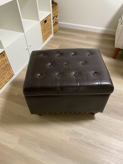 Tufted Faux Leather Storage Ottoman with Hidden Storage