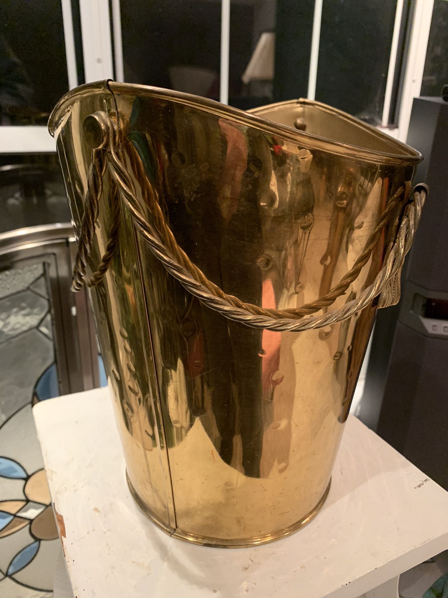 Brass decorative roped detailed bucket for plant/ trash can etc.