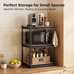 3-Tier Heavy Duty Storage Shelf, Adjustable Metal Shelving Unit with MDF Board, Boltless Tool-Free Assembly Utility Rack for Kitchen, Pantry, Small Sp
