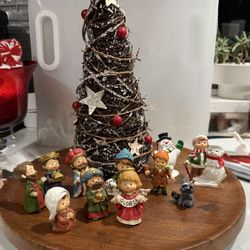 12 Small Vintage Resin / Plastic Christmas Figurines to Enhance Your Christmas Village / Home Decor 