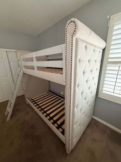 Living spaces Julia upholdered twin over twin bunk beds