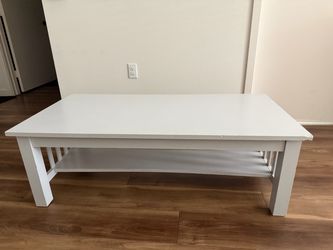 White Wood Coffee Table with Bottom Shelf