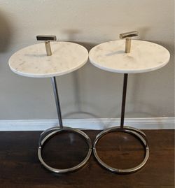 Set of 2 - Round White Marble Top Accent Tables | Modern Home Decor